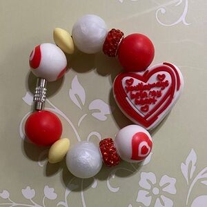 Red and White Heart Beaded Bracelet